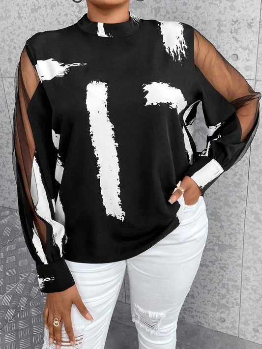 Brush Print Design Blouse