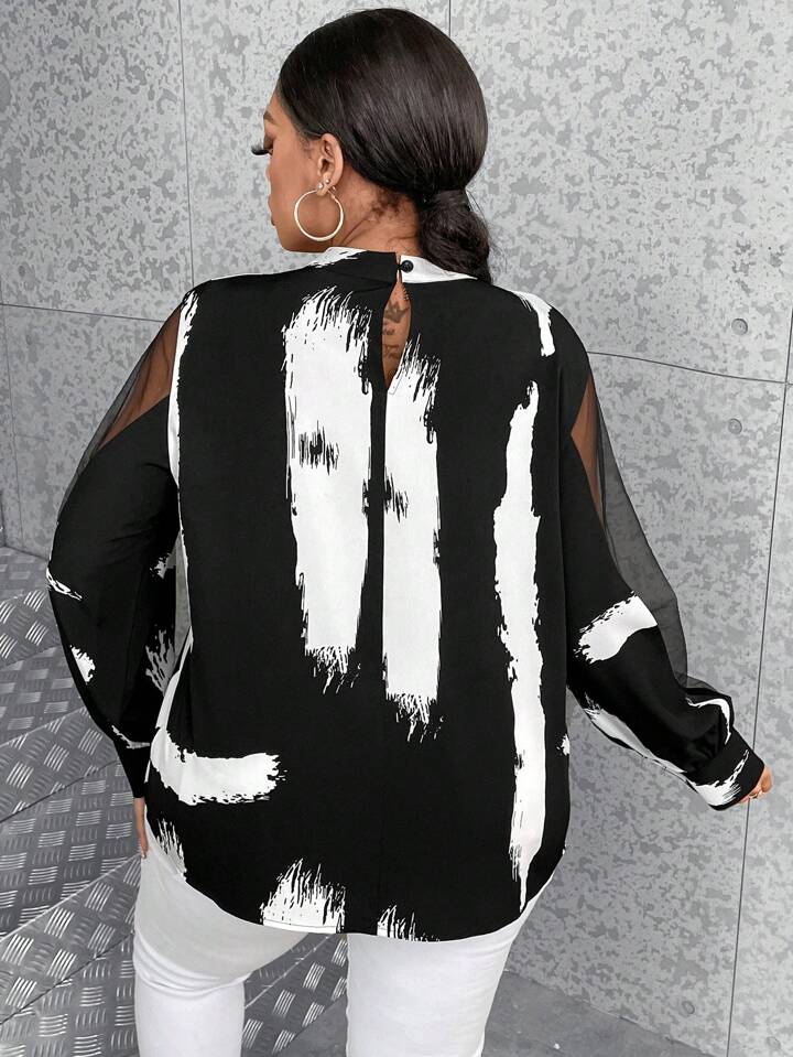 Brush Print Design Blouse