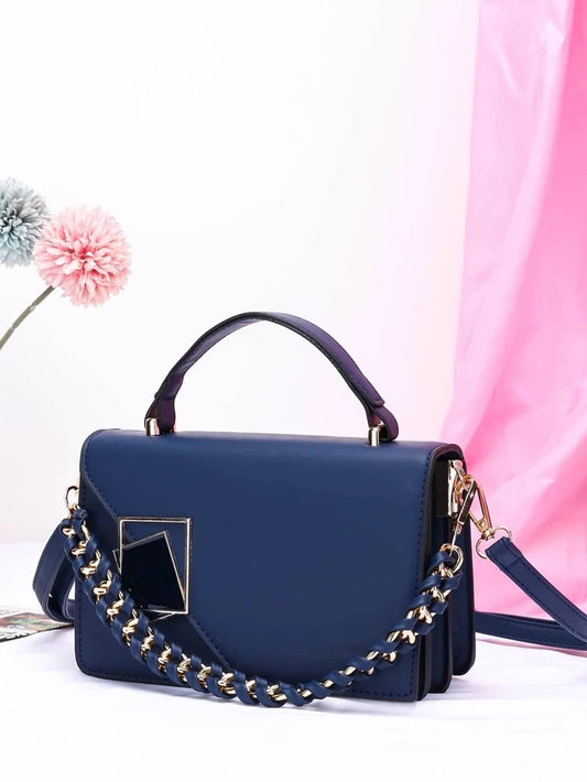 Flat Decor Metal Square Handbag