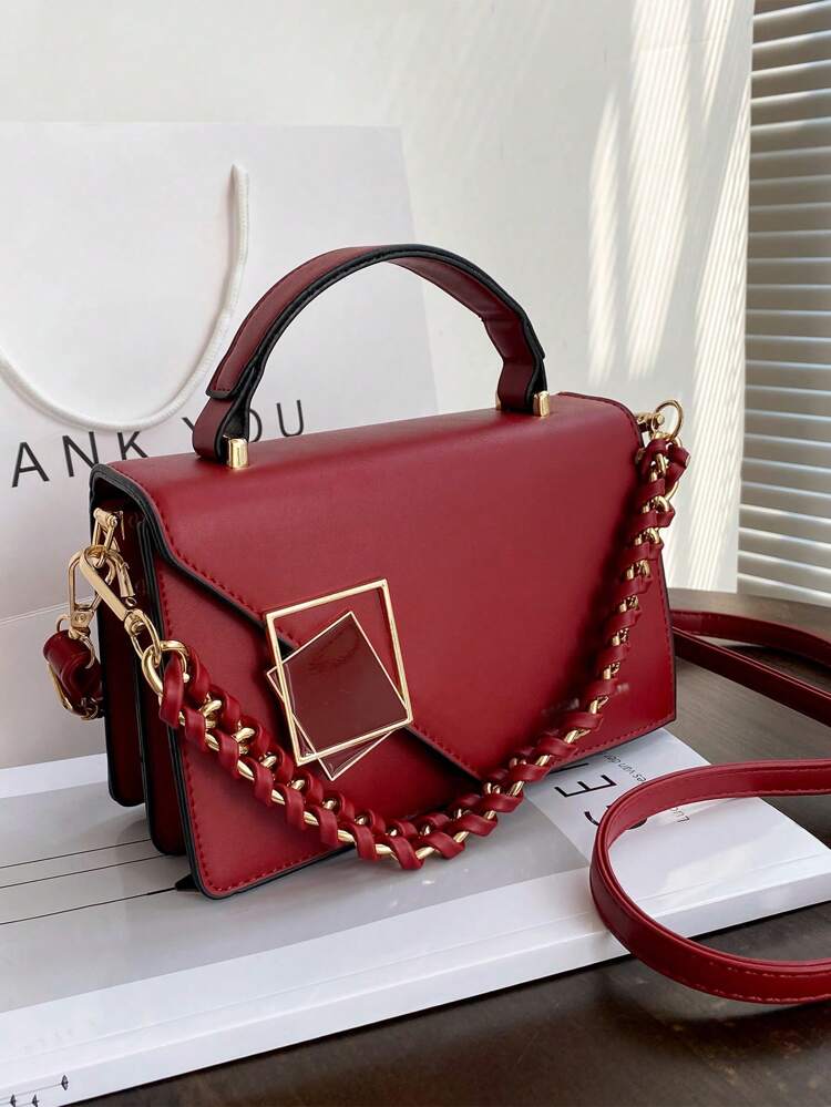 Flat Decor Metal Square Handbag