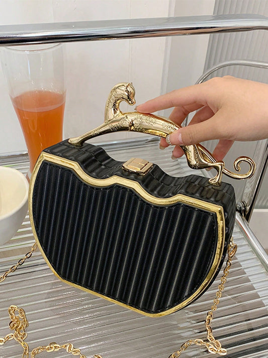 Gold Trim Panther Design Handbag