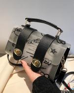 Graffiti Print w/Clear Flap Twist Lock Shoulder Handbag