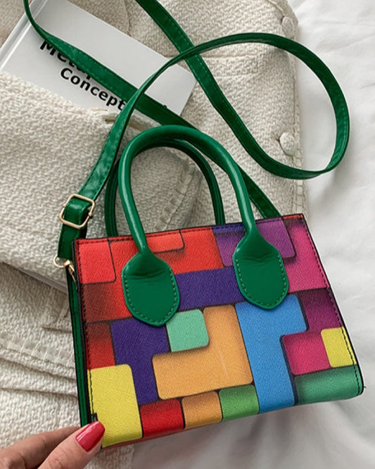 Multi-Color Patch Satchel Shoulder Strap Handbag