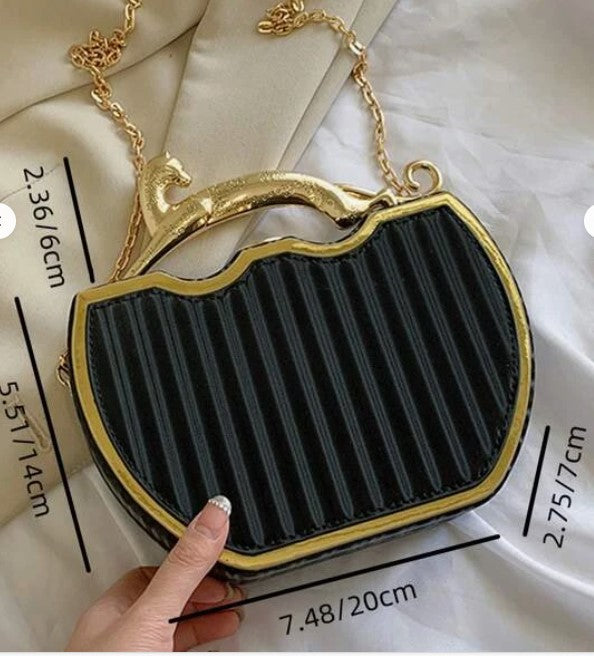 Gold Trim Panther Design Handbag