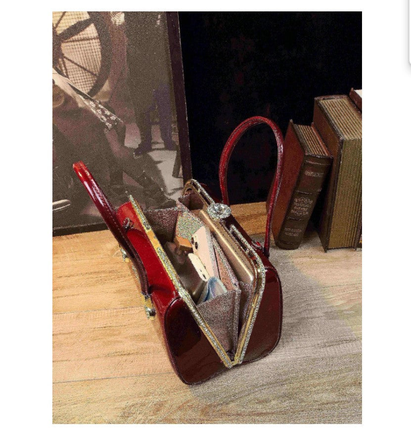 Rhinestone Patent Leather Party Handbag