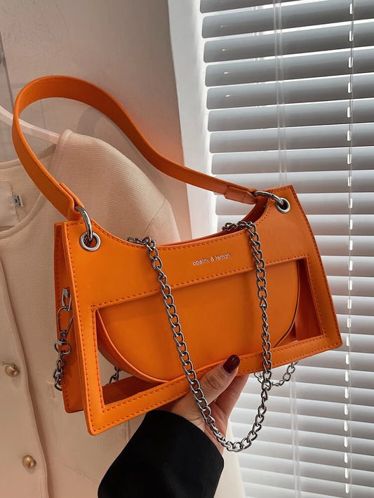 Cut Out Chain Baguette Handbag