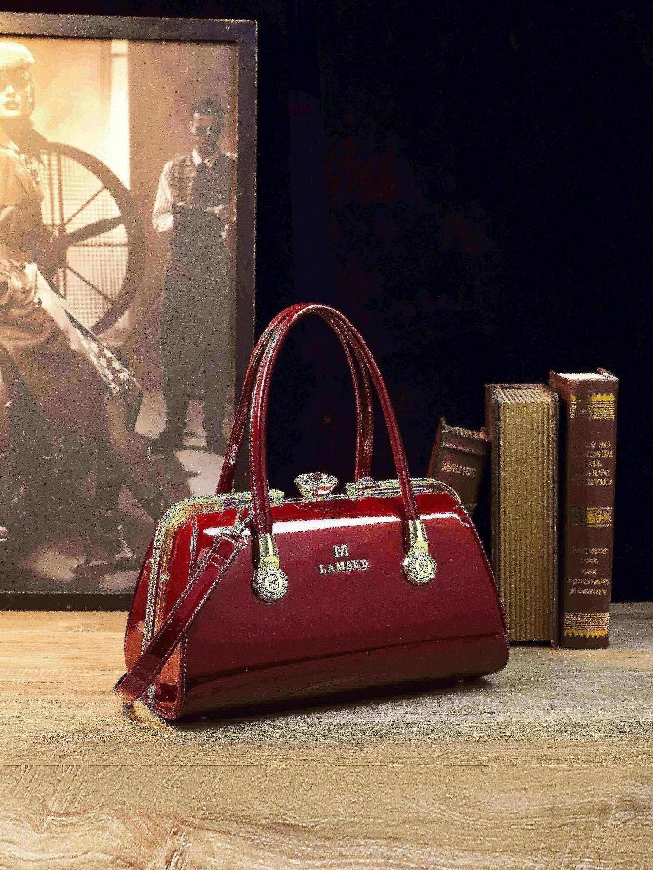 Rhinestone Patent Leather Party Handbag