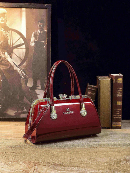 Rhinestone Patent Leather Party Handbag