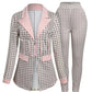 Houndstooth Pattern Pink/Beige Blazer Pants Suit