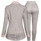 Houndstooth Pattern Pink/Beige Blazer Pants Suit